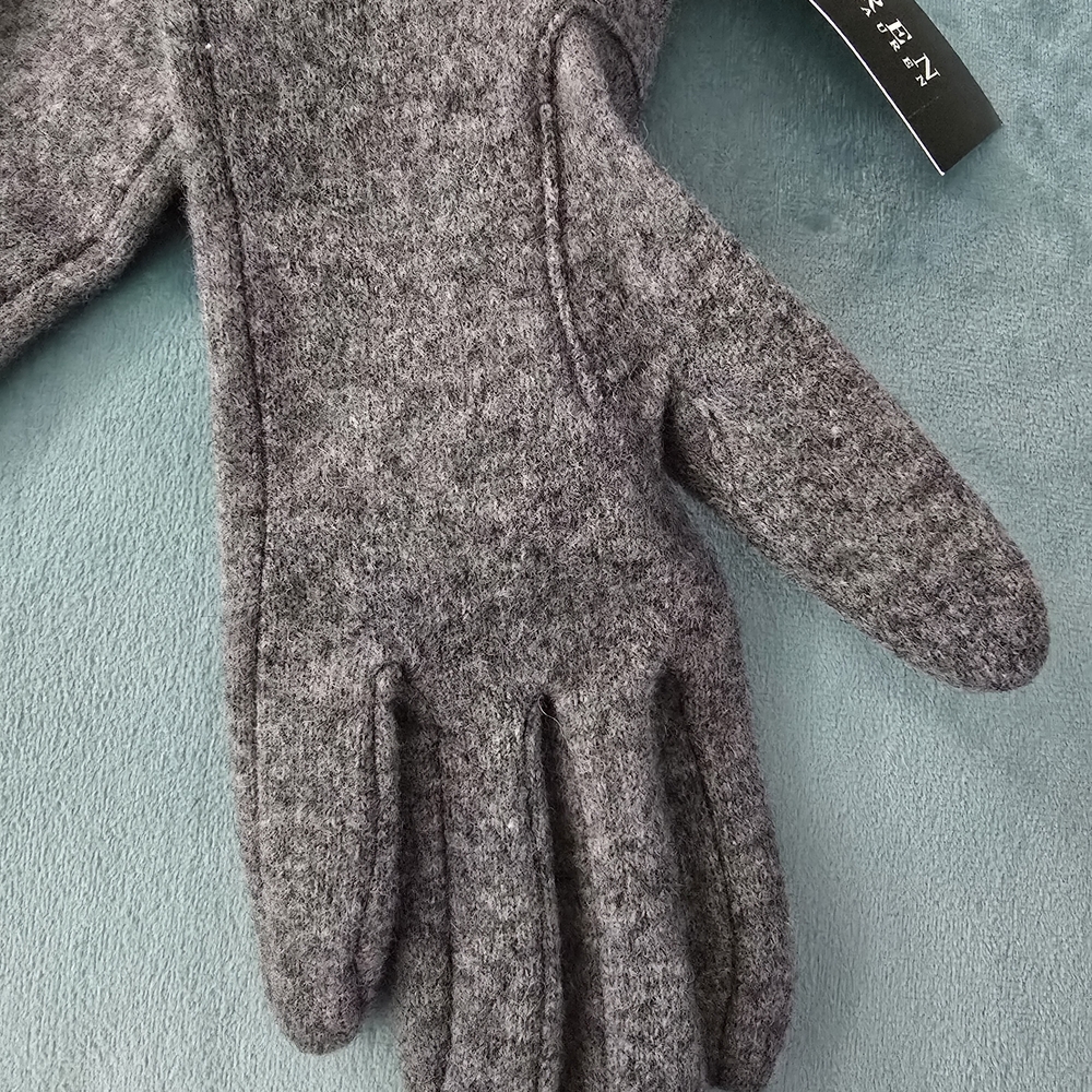 Lauren Ralph Lauren Gray Wool Cashmere Gloves with Detailing